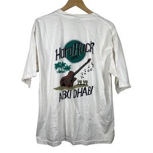 Hard Rock Cafe Abu Dhabi Vintage Graphic T-Shirt White Cotton Mens XL